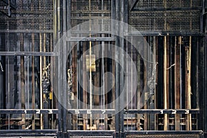 Technical equipment at the backstage of theater. wires and ropes at the background photo