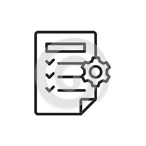 Technical feedback, icon in line design. Technical, feedback, response, evaluation, analysis, communication, improvement