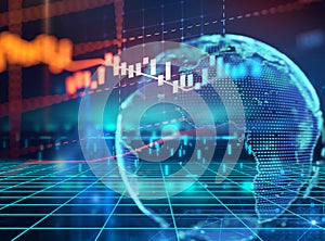 Technical financial graph on digital earth 3d illustration