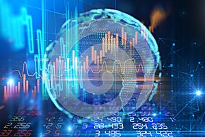 Technical financial graph on digital earth 3d illustration