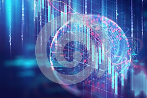 Technical financial graph on digital earth 3d illustration