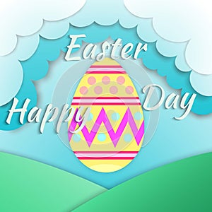 TECHNICAL HAPPY EASTER GRASS AND CLOUD BACKGROUND VECTOR