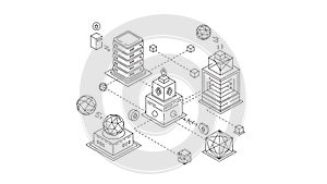 A technical illustration of interconnected servers and data storage systems in a network