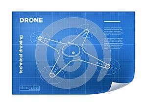 Technical Illustration with vector isometric line quadcopter drone