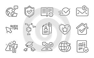 Technical info, Job interview and Chemical formula icons set. Vector