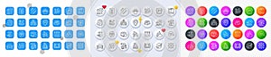 Technical info, Skyscraper buildings and Lighthouse line icons. For web app, printing. Line icons. Vector