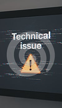 Technical issue message appearing on digital screen with glitch effect