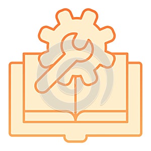 Technical literature flat icon. Book with cogwheel orange icons in trendy flat style. Book and gear gradient style