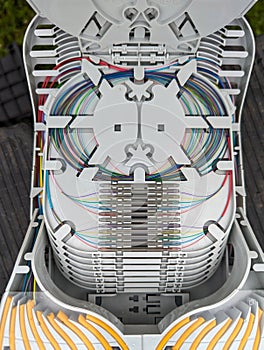 Technical maintenance: Fiber optic distribution box and its colored wires receive adjustments