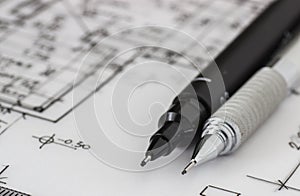 Technical and mechanical pen on drawing