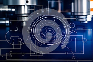 Technical milling machine blueprint background generative ai