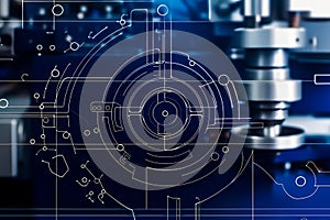 Technical milling machine blueprint background generative ai