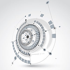 Technical plan, black and white abstract engineering draft for u