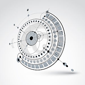 Technical plan, black and white abstract engineering draft for u