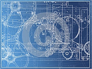 Technical plan illustration gear machine industry on a gradient