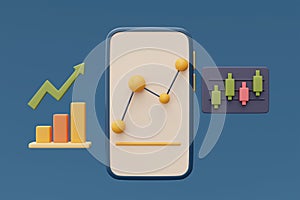 Technical price graph and indicator with red and green candlestick trade chart on smartphone screen.3d rendering