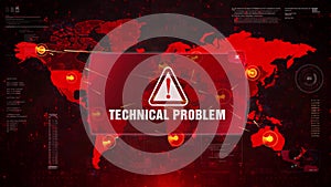 Technical Problem Alert Warning Attack on Screen World Map.
