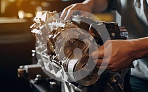 Technical Proficiency Skilled Mechanic\'s Hands in Motor Repair