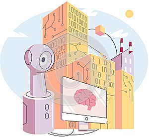 Technical and science innovation. Implementation of artificial Intelligence, digital brain