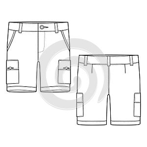 Technical sketch cargo shorts pants design template