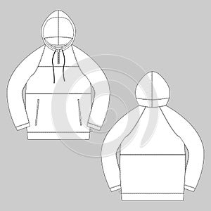 Technical sketch gray anorak. Unisex underwear hodie design template