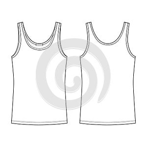 Technical sketch t-shirt tank top for women isolated on white background