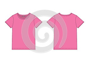 Technical sketch women t shirt in pink colors. Unisex underwear top design template