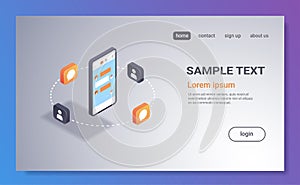 Technical support application live chat concept online mobile app customer service assistance smartphone screen digital