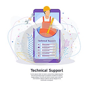 Technical support concept. Customer service flat vector.