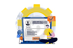 Technical support concept with people scene in flat cartoon design.