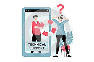 Technical support concept with people scene in flat design.