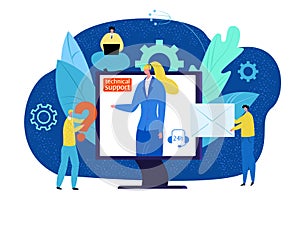 Technical support concept vector illustration. Online customers help, operator in headset in computer. Professional
