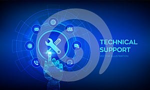 Technical support. Customer help. Tech support. Customer service, Business and technology concept. Robotic hand touching digital