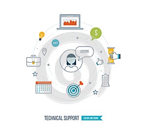 Technical support flat illustration. Strategy for successful business.