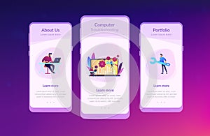 Computer troubleshooting app interface template.
