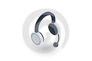 Technical support, headphones microphone, operator isometric flat icon. 3d vector