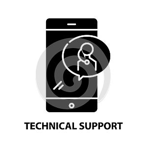 technical support icon, black vector sign with editable strokes, concept illustration