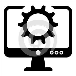 Technical Support Icon with Computer and Gear