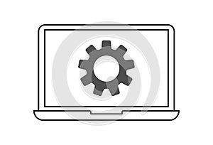 Technical support icon. Maintenance of computer equipment is a gear on the laptop screen