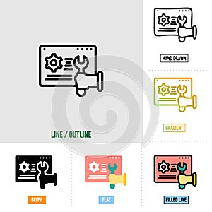 Technical support icon in six different styles, based on outline style, seo icon set, vector