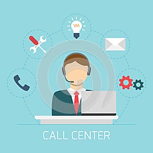 Technical support man operator icon flat