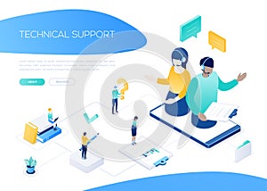 Technical support - modern isometric vector web banner