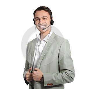 Technical support operator with headset