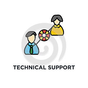 technical support operator with lifebuoy tries to help the client icon. business customer care service concept symbol design, user