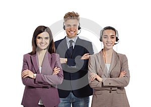 Technical support operators with headsets