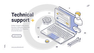 Technical Support Service IT Maintenance and Customer Service Isometric Web Banner Vector Template