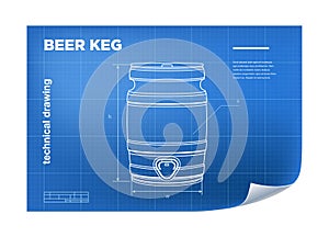 Technical wireframe Illustration with beer keg