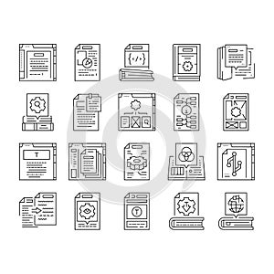 technical writer doc icons set vector