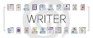 technical writer doc icons set vector