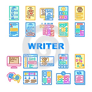 technical writer document manual icons set vector